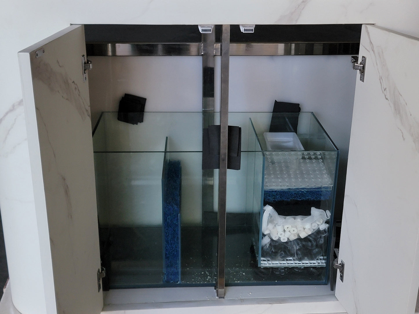 120g Curved Panoramic Flat Bowfront Glass Reef-Ready Aquarium in Marble Finish Stand