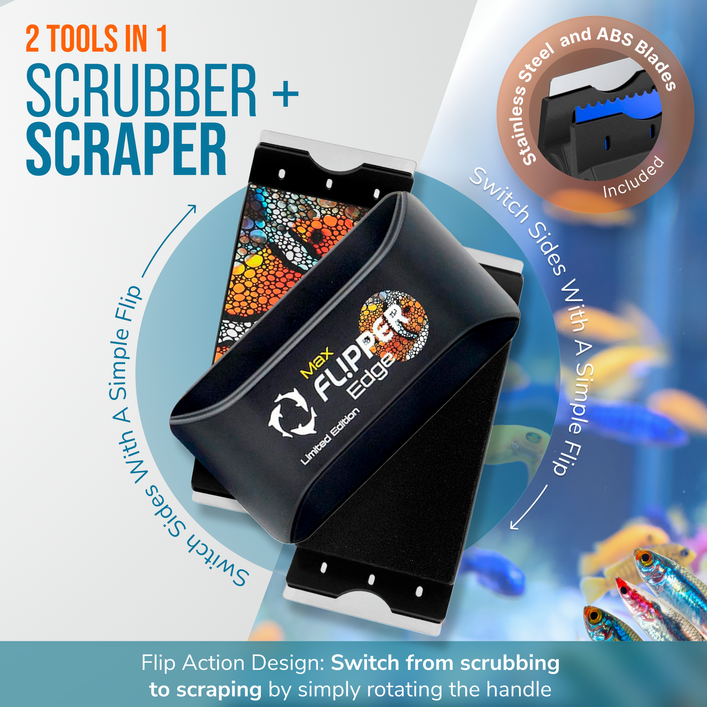 Flipper Edge Limited Edition Clownfish 2 in 1 Floating Magnetic Aquarium Algae Cleaner (MAX)